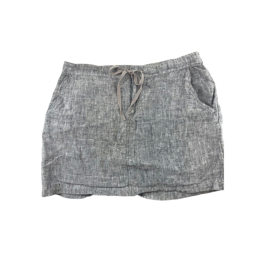 Max Studio 100% Linen Drawstring Waist Mini‎ Skirt Gray Size M